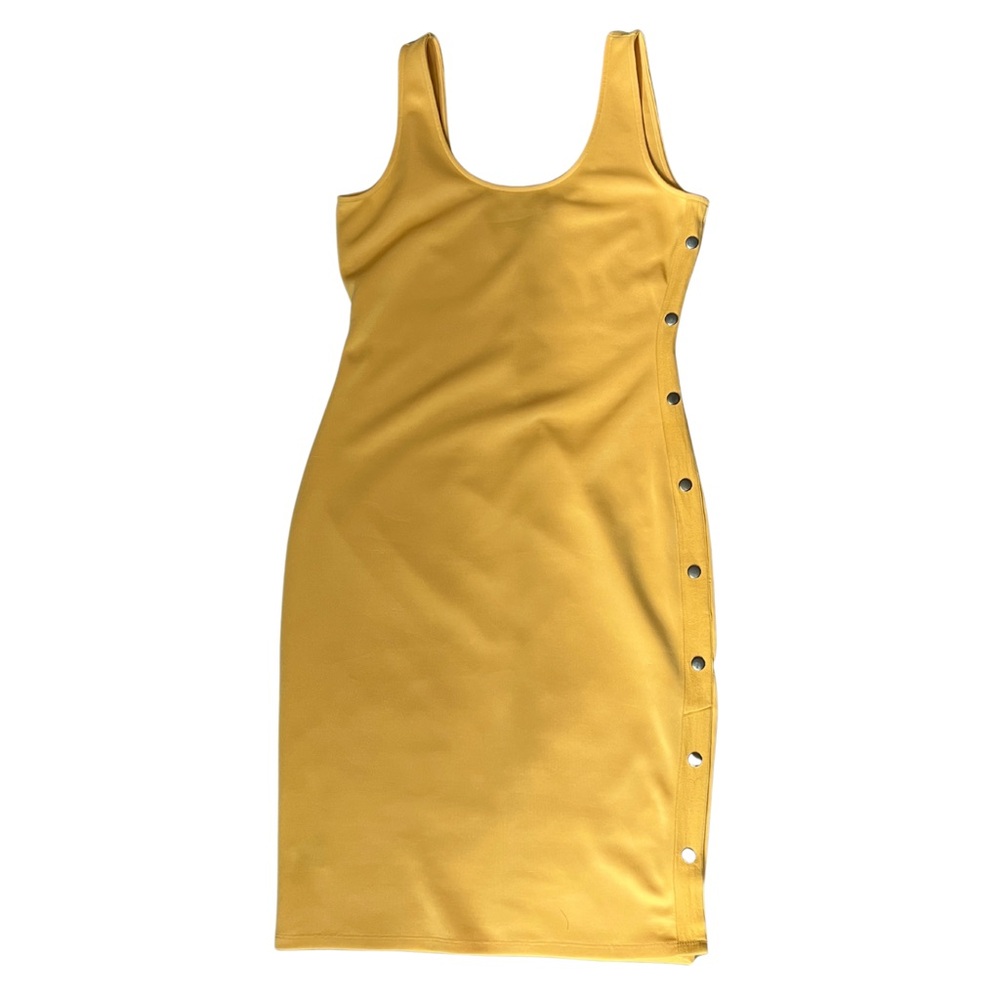 BOLD elements Mustard Bodycon Midi Tank Dress with Side Buttons